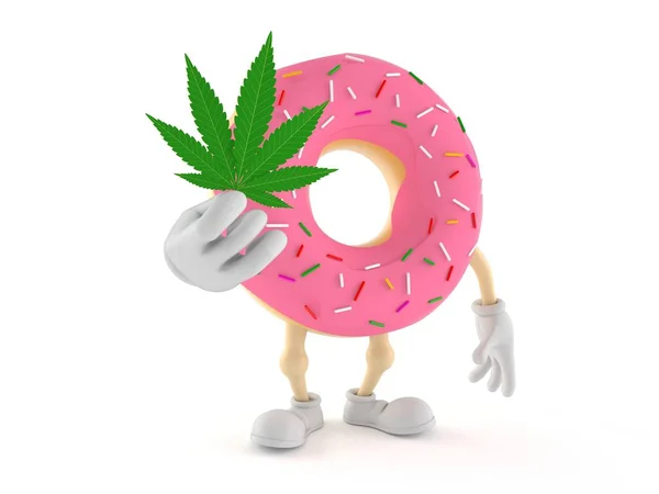 Donut character holding cannabis leaf — Stock Photo, Image