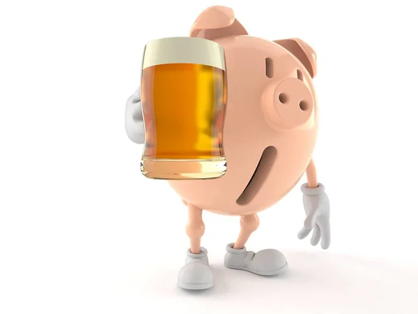 Personagem de banco porquinho segurando copo de cerveja — Fotografia de Stock