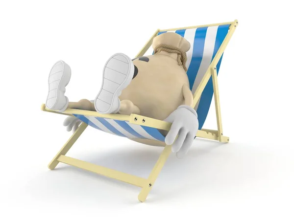 Dollar money bag character lying on deck chair — Stock Photo, Image