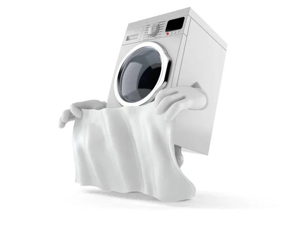 Washer character holding white sheet — Stock Photo, Image