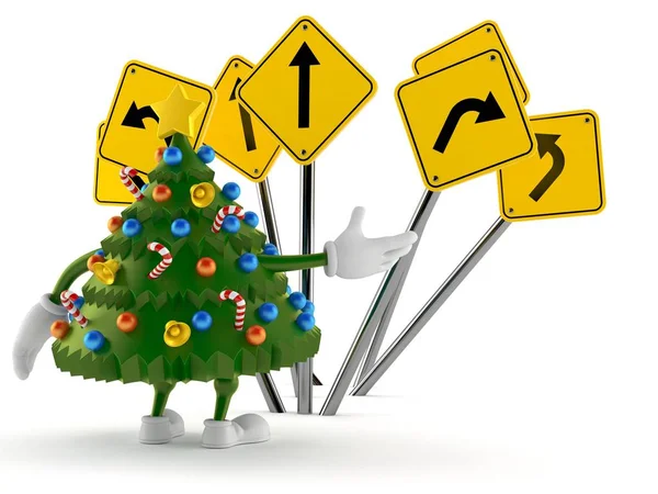 Kerstboom karakter verward met verkeerstekens — Stockfoto