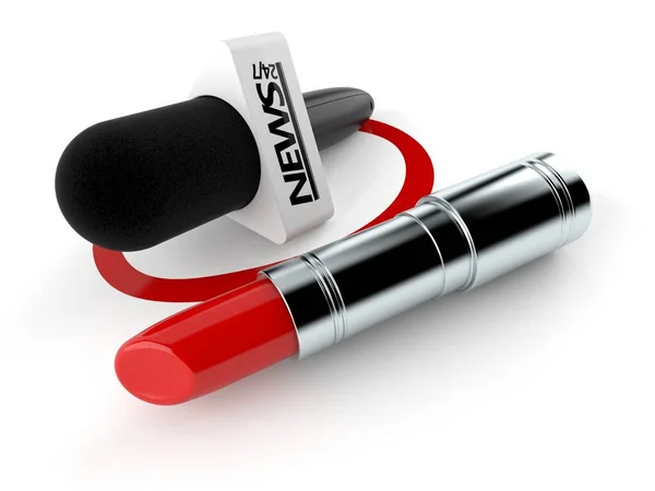 Microphone d'interview sélectionné avec du rouge à lèvres — Photo