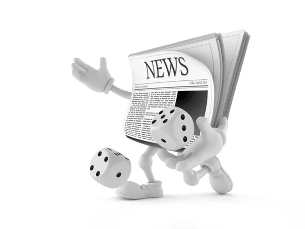 Newspaper character throwing dice — Stock Photo, Image
