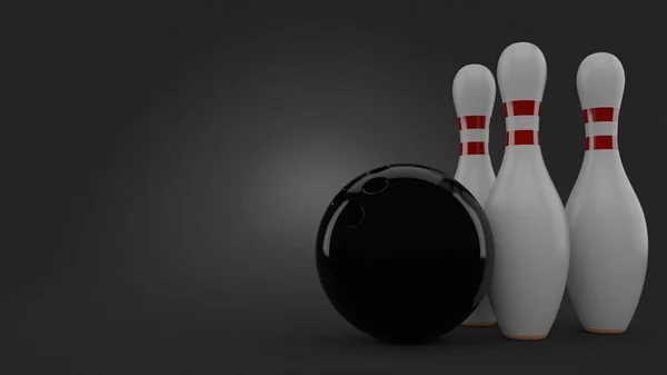 Bowling ball and pins on gray background
