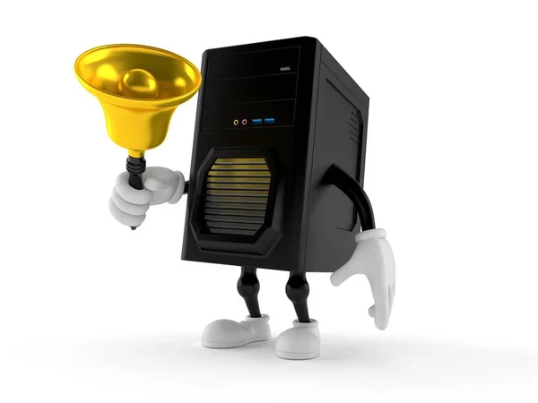Computer character holding hand bell — Stock Photo, Image