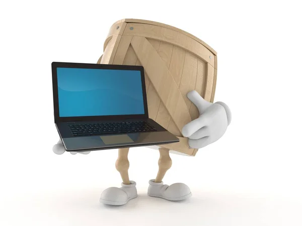 Crate personagem segurando laptop — Fotografia de Stock