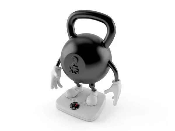 Kettlebell character standing on weight scale — Stock Photo, Image