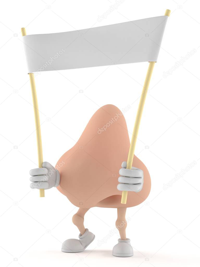Nose character holding blank banner