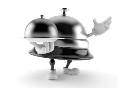 Otel çanı karakteri yemek kubbesini tutuyor.