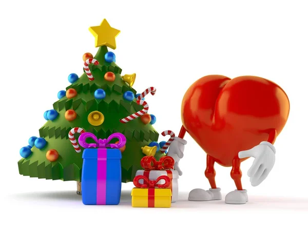 Hart karakter met kerstboom en geschenken — Stockfoto