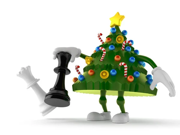 Christmas tree character playing chess — Stock Photo, Image