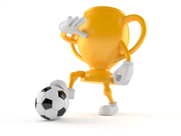 Caractère trophée d'or avec ballon de football — Photo