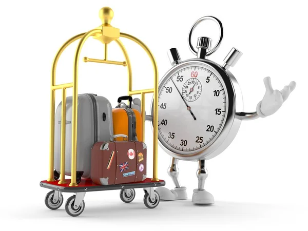 Carácter cronómetro con carrito de equipaje del hotel —  Fotos de Stock
