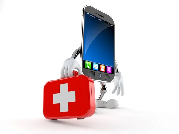 Akıllı telefon karakteri ilk yardım çantasını tutuyor