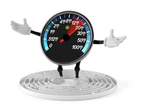 Network speed meter character inside maze — Stock Photo, Image