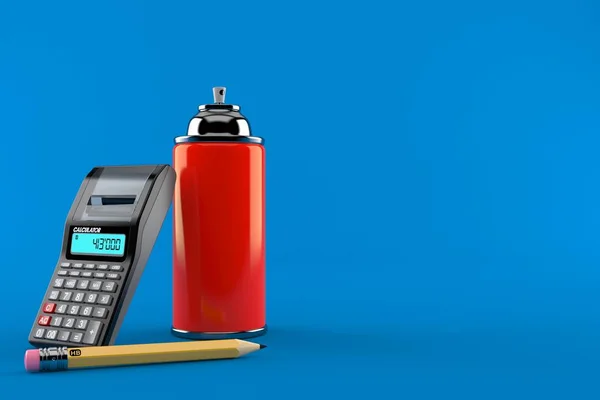 Spray can with calculator and pencil — 스톡 사진