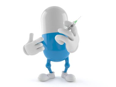 Şırınga tutan karakter hapları