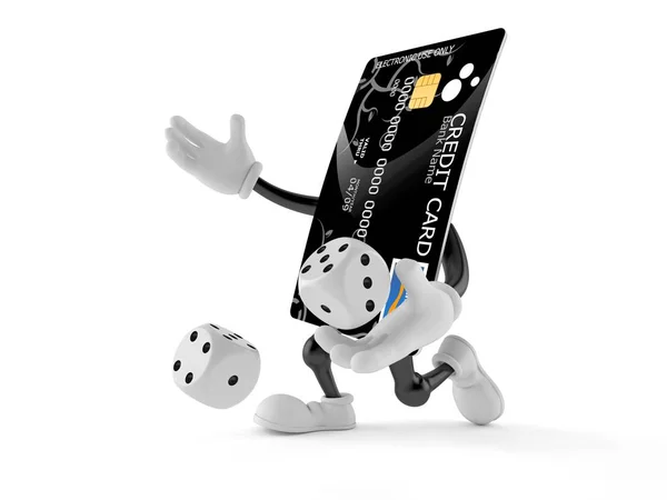 Personaje de tarjeta de crédito tirar dados — Foto de Stock