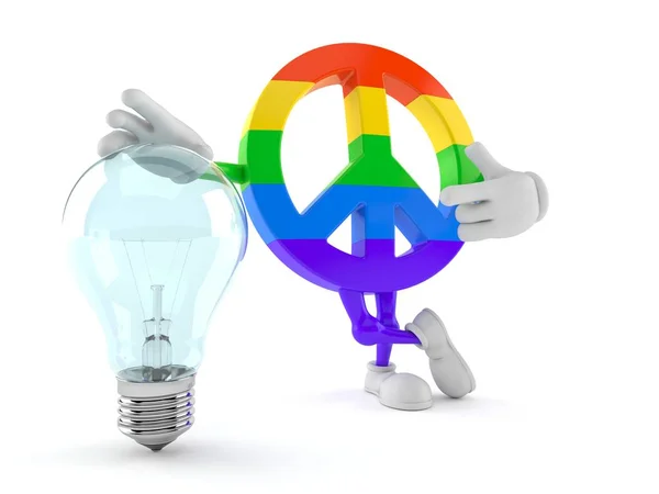 Peace symbol character with light bulb — Stock Photo, Image