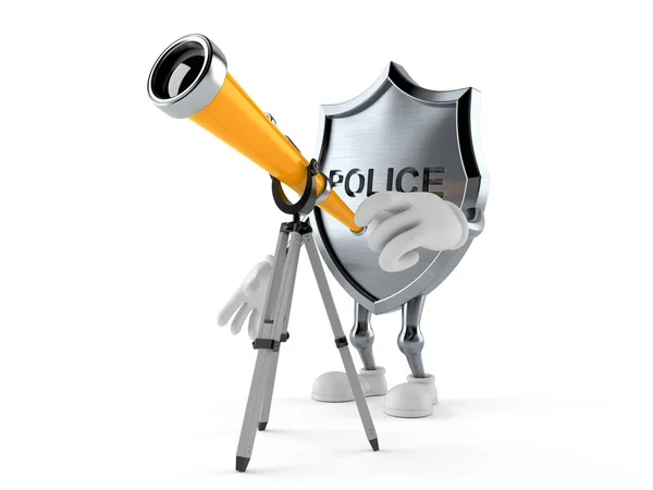 Personagem distintivo da polícia olhando através de um telescópio — Fotografia de Stock