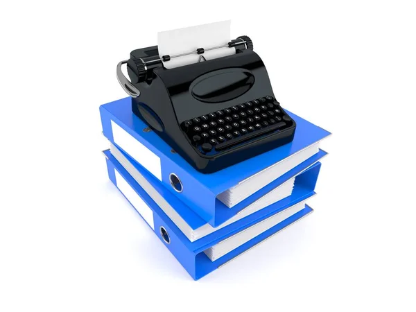 Typewriter Eith Stapel Van Mappen — Stockfoto