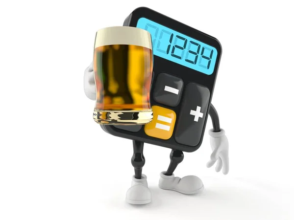 Calculator character holding beer glass — Stock Photo, Image
