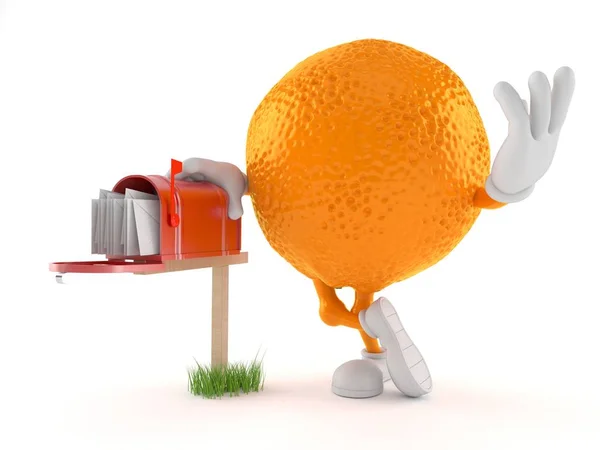 Πορτοκαλί χαρακτήρας με γραμματοκιβώτιο — Φωτογραφία Αρχείου