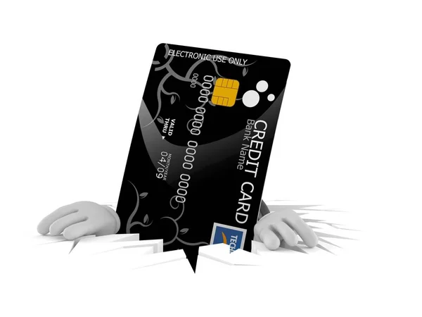 Personaje de tarjeta de crédito dentro del agujero — Foto de Stock