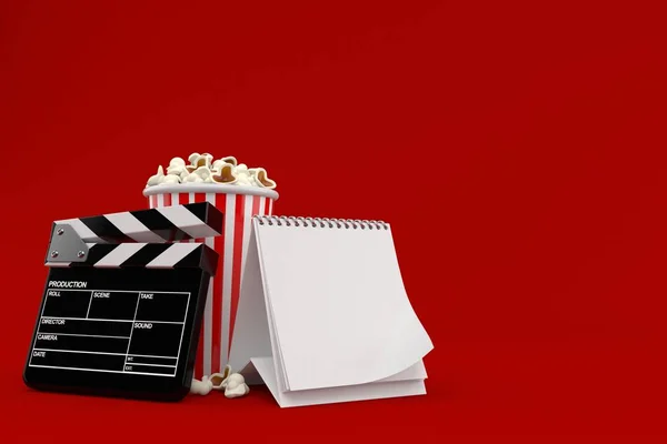 Popcorn und Klappplatte mit leerem Kalender — Stockfoto
