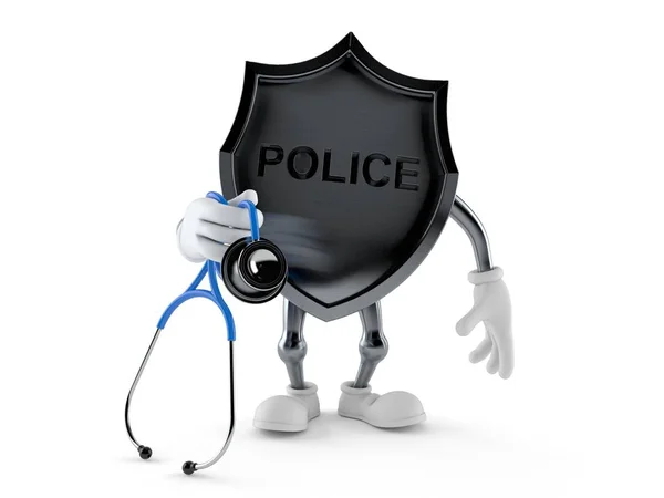 Police badge character holding stethoscope — Stock Photo, Image
