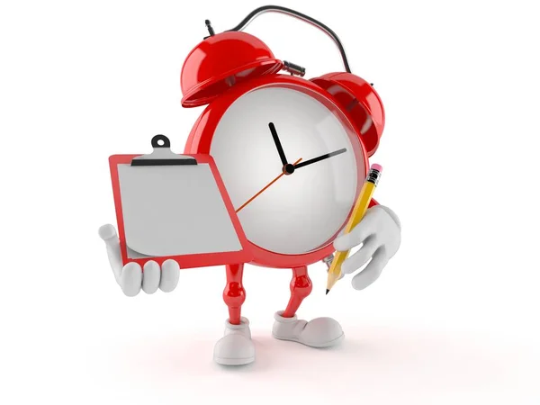 Personagem do relógio de alarme segurando prancheta e lápis — Fotografia de Stock