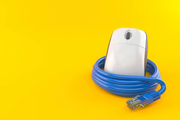 Computer mouse with network cable — 스톡 사진