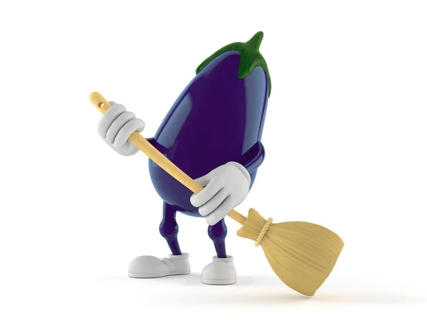 Eggplant character sweeps the floor