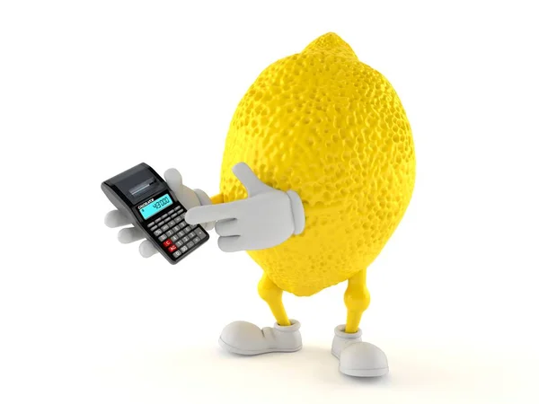 Lemon character using calculator — 스톡 사진
