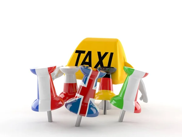 Personagem de táxi com thumbtacks em bandeiras — Fotografia de Stock