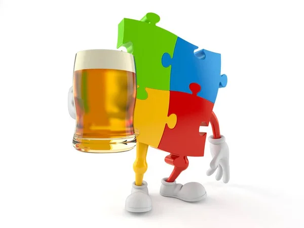 Puzzle postać gospodarstwa szklanki piwa — Zdjęcie stockowe