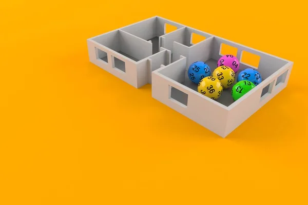 Lotto balls inside house plan — Stock Photo, Image