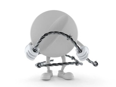 Tablet character holding barbed wire