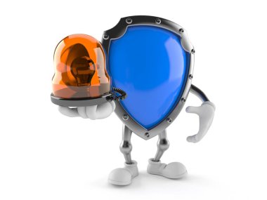 Protective shield character holding emergency siren