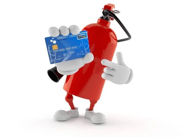 Fire extinguisher character holding credit card — 스톡 사진