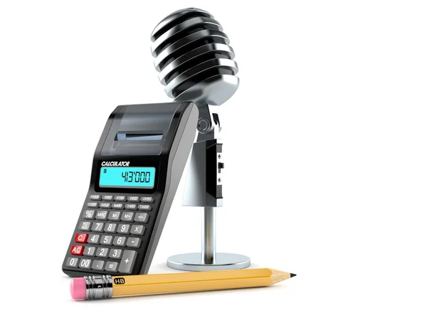 Mikrofon számológéppel és ceruzával — Stock Fotó