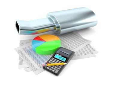 Hesap makinesi ve dosyaları olan susturucu