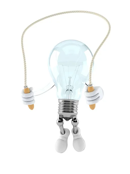 Light bulb character jumping on jumping rope — Stock Photo, Image