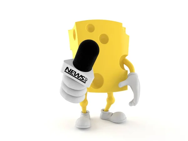 Personagem de queijo segurando microfone entrevista — Fotografia de Stock