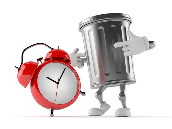 Trash can character with alarm clock — 스톡 사진