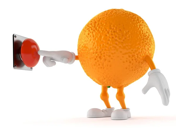 Orange character pushing button — 스톡 사진