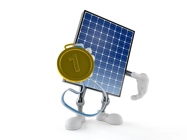 Photovoltaic panel character with golden medal — 스톡 사진