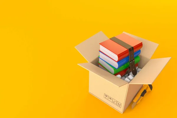 Books inside cardboard box — 스톡 사진