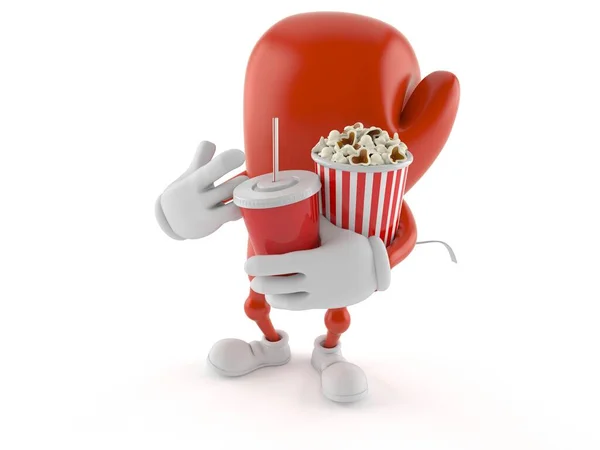 Boxhandschuh-Charakter mit Popcorn und Limo — Stockfoto