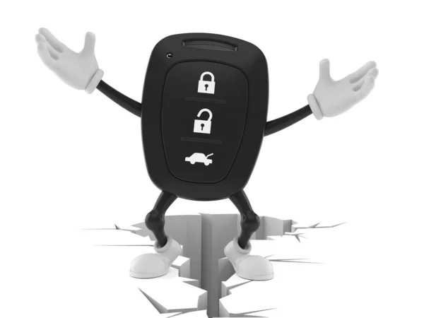 Car remote key character standing on cracked ground — 스톡 사진